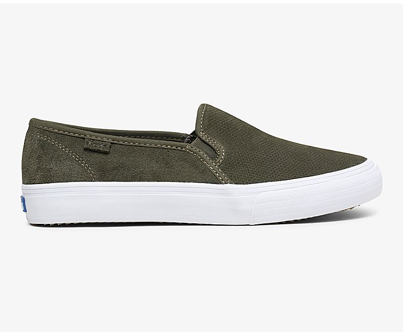 Keds Womens Green Slip On Shoes - Keds Double Decker Suede Fall 125TFXBPJ